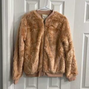 NEW! Rylee and Cru | Faux Fur Fall Bomber Jacket Coat Gingham Luxe SZ M